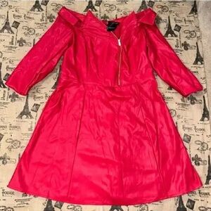 Red off the shoulder w/ lapel,pleather pencil dress. Ashley Stewart size 20